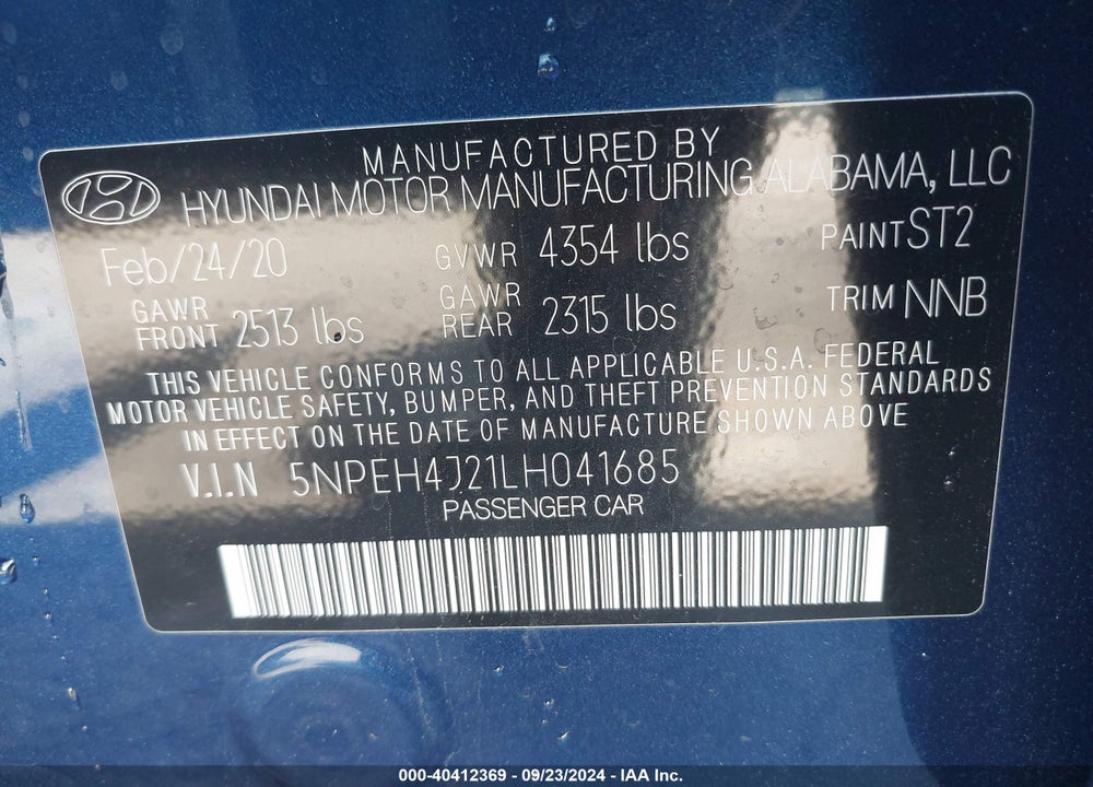 2020 HYUNDAI SONATA LIMITED VIN: 5NPEH4J21LH041685