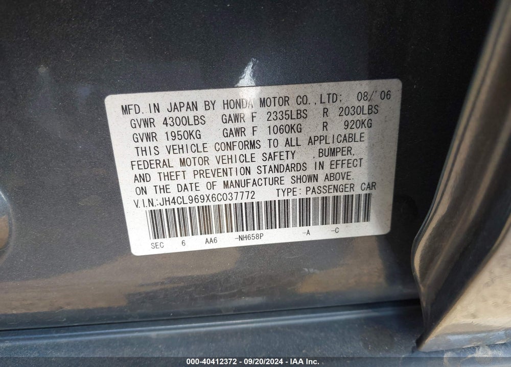 2006 ACURA TSX VIN: JH4CL969X6C037772