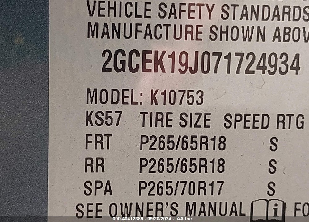 2007 CHEVROLET SILVERADO 1500 LT1 VIN: 2GCEK19J071724934