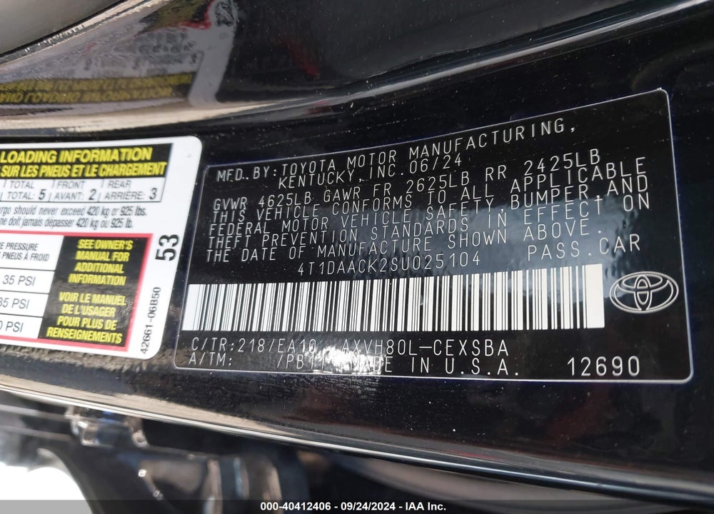 2025 TOYOTA CAMRY SE VIN: 4T1DAACK2SU025104