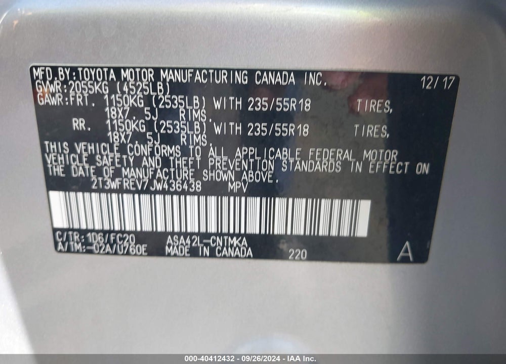2018 TOYOTA RAV4 ADVENTURE VIN: 2T3WFREV7JW436438