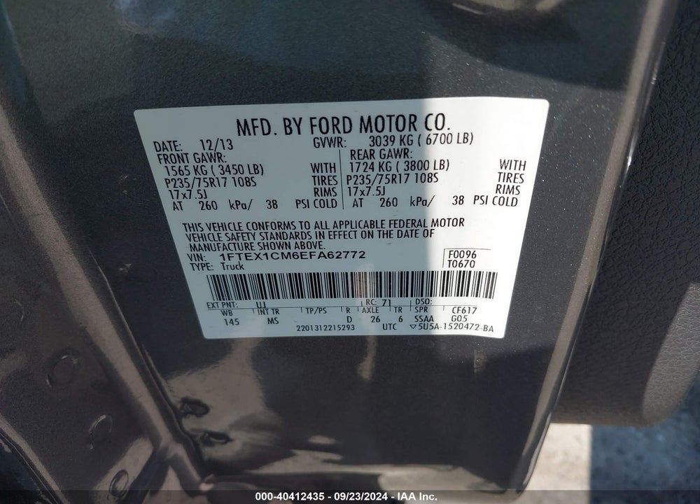 2014 FORD F-150 XLT VIN: 1FTEX1CM6EFA62772