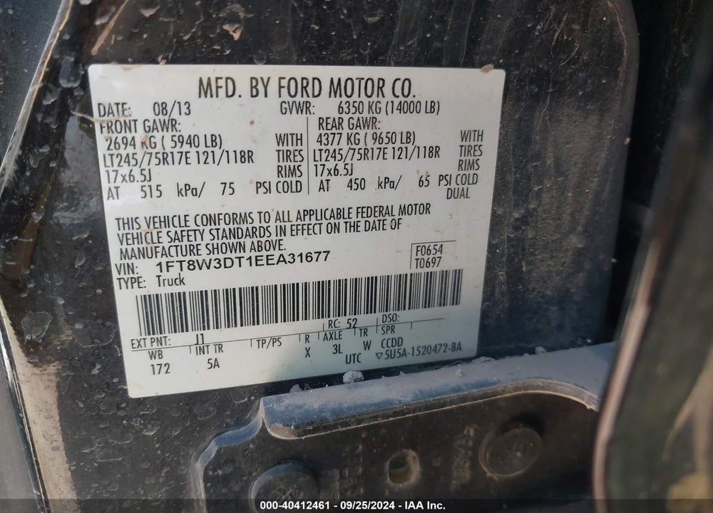 2014 FORD F-350 LARIAT VIN: 1FT8W3DT1EEA31677