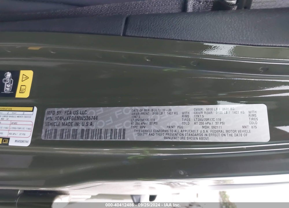2021 JEEP WRANGLER UNLIMITED RUBICON 4X4 VIN: 1C4HJXFG8MW536744