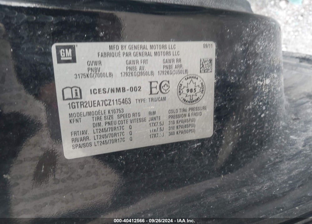 2012 GMC SIERRA 1500 SL VIN: 1GTR2UEA7CZ115463