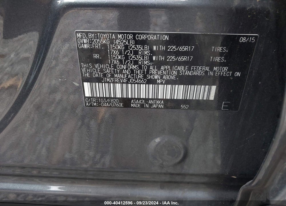 2015 TOYOTA RAV4 LE VIN: JTMZFREV4FJ054662