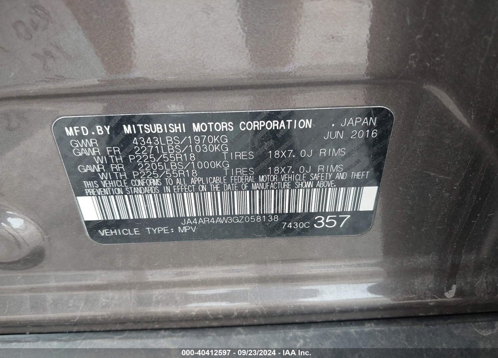 2016 MITSUBISHI OUTLANDER SPORT 2.4 GT VIN: JA4AR4AW3GZ058138