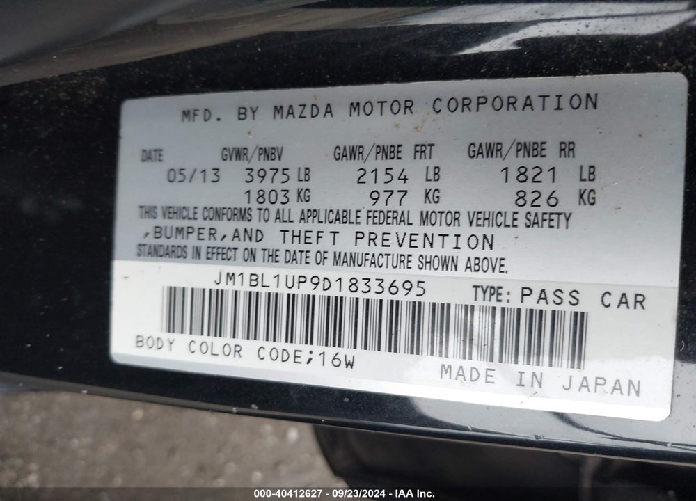 2013 MAZDA 3 I SPORT VIN: JM1BL1UP9D1833695