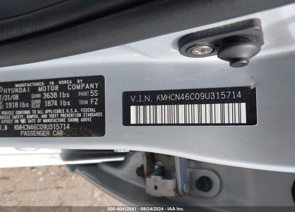 2009 HYUNDAI ACCENT GLS VIN: KMHCN46C09U315714