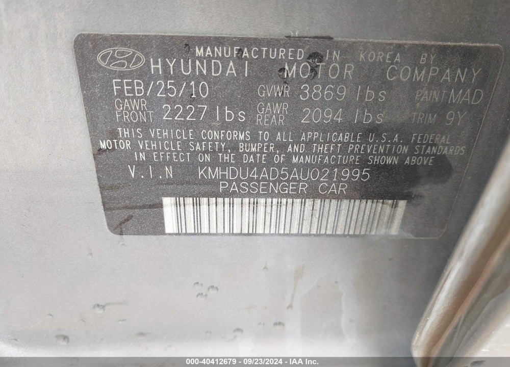 2010 HYUNDAI ELANTRA GLS VIN: KMHDU4AD5AU021995