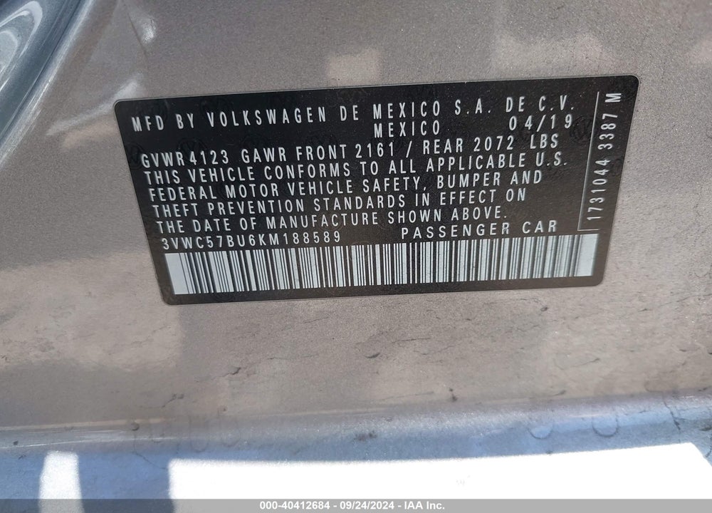 2019 VOLKSWAGEN JETTA 1.4T R-LINE/1.4T S/1.4T SE VIN: 3VWC57BU6KM188589