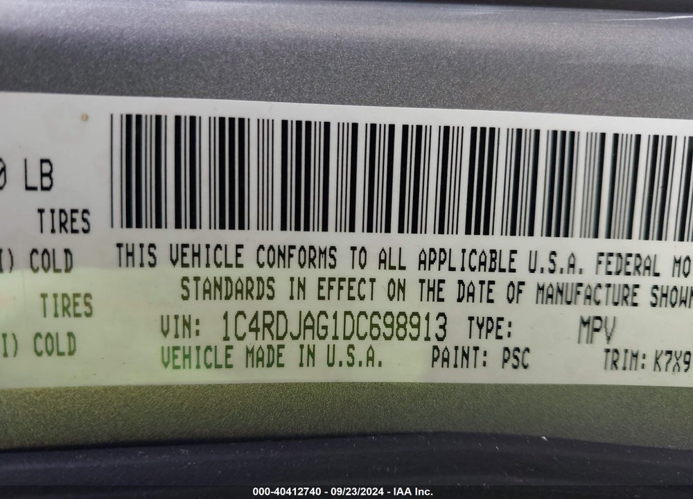 2013 DODGE DURANGO SXT VIN: 1C4RDJAG1DC698913