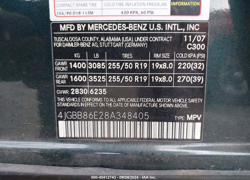 2008 MERCEDES-BENZ ML 350 4MATIC VIN: 4JGBB86E28A348405