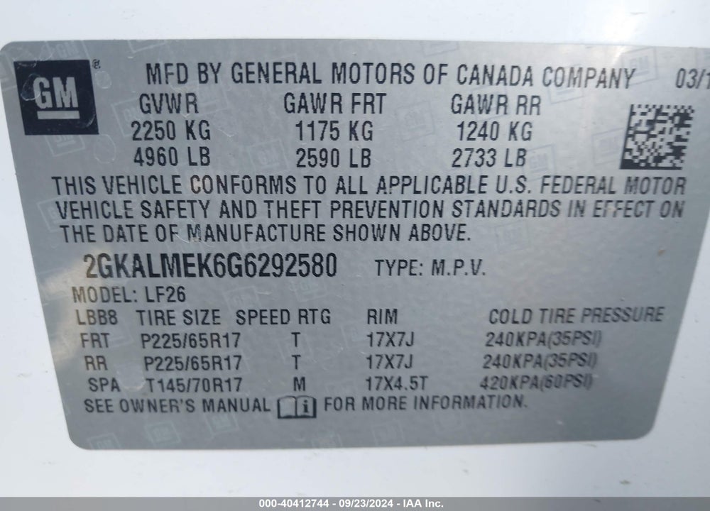2016 GMC TERRAIN SLE-1 VIN: 2GKALMEK6G6292580