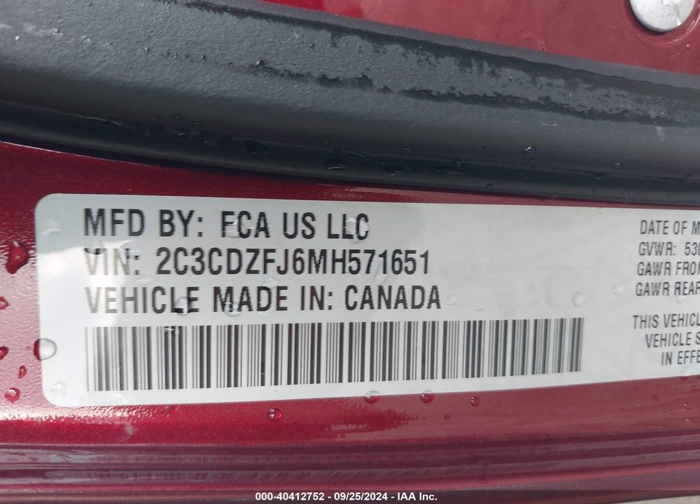 2021 DODGE CHALLENGER R/T SCAT PACK VIN: 2C3CDZFJ6MH571651