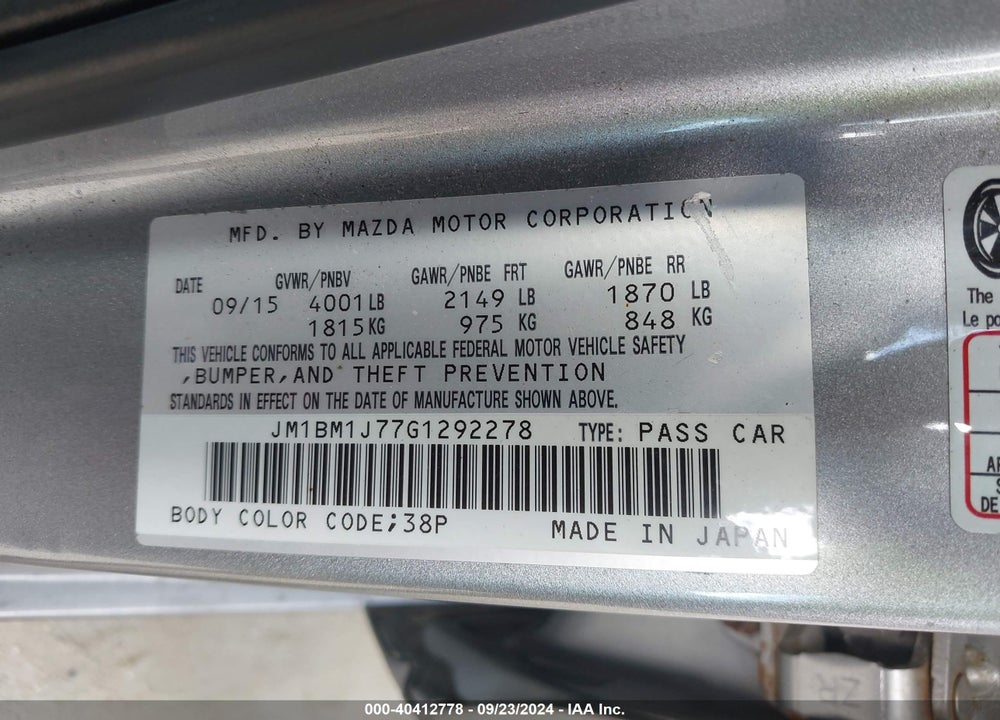 2016 MAZDA 3 I SPORT VIN: JM1BM1J77G1292278