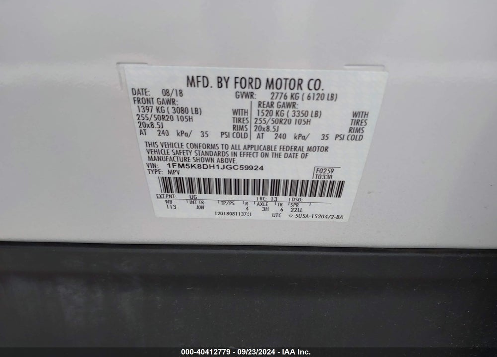 2018 FORD EXPLORER XLT VIN: 1FM5K8DH1JGC59924