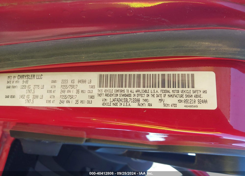 2009 JEEP WRANGLER X VIN: 1J4FA24159L712208
