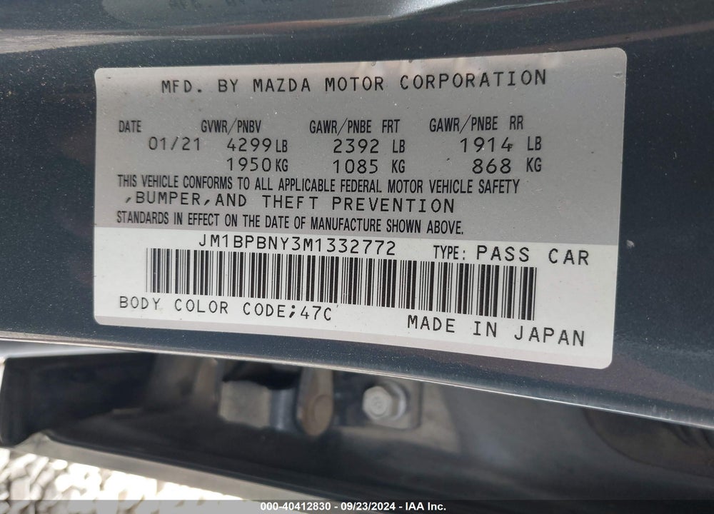2021 MAZDA 3 2.5 TURBO PREMIUM PLUS VIN: JM1BPBNY3M1332772