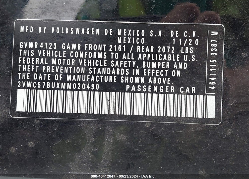 2021 VOLKSWAGEN JETTA 1.4T R-LINE/1.4T S/1.4T SE VIN: 3VWC57BUXMM020490