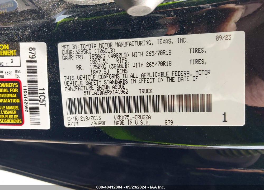 2024 TOYOTA TUNDRA SR5 VIN: 5TFLA5DA6RX141962