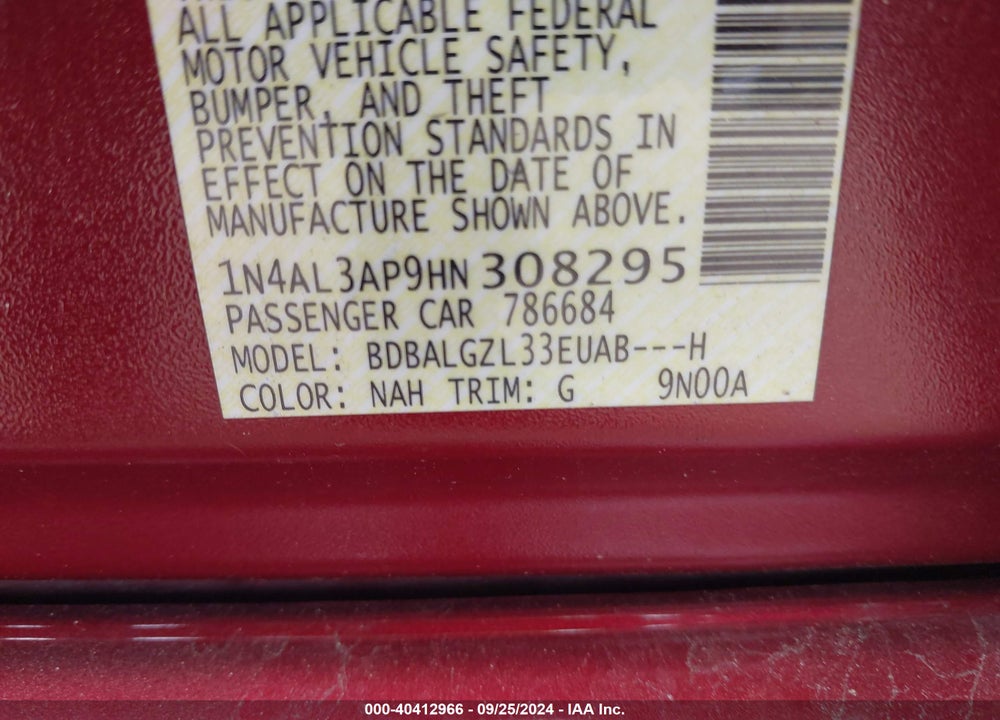2017 NISSAN ALTIMA 2.5 S VIN: 1N4AL3AP9HN308295