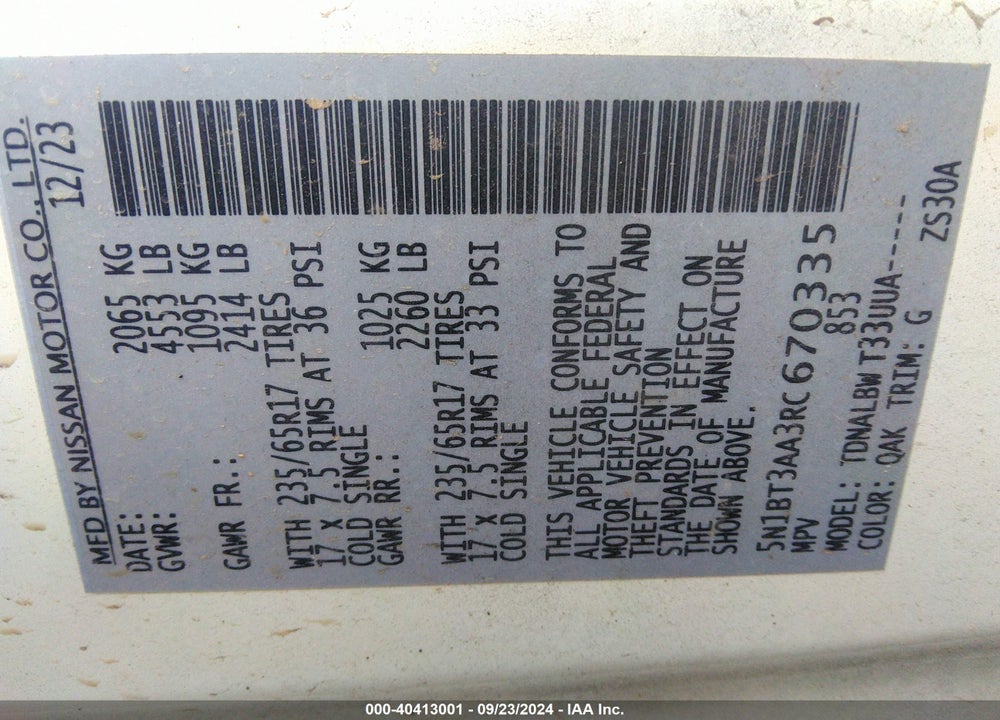 2024 NISSAN ROGUE S FWD VIN: 5N1BT3AA3RC670335