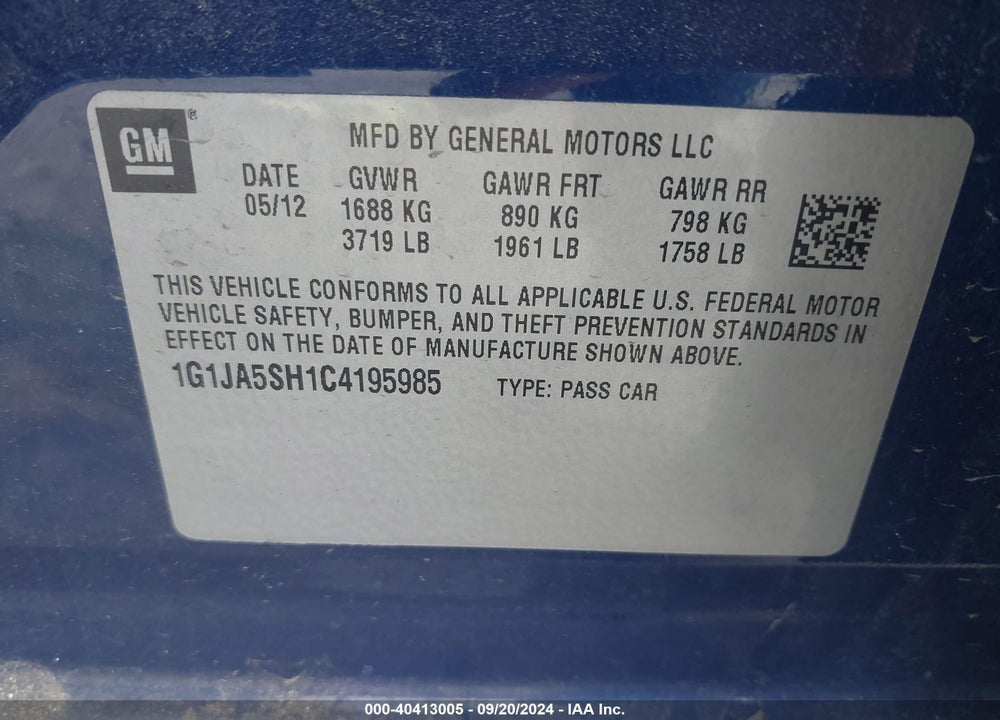 2012 CHEVROLET SONIC 2LS VIN: 1G1JA5SH1C4195985