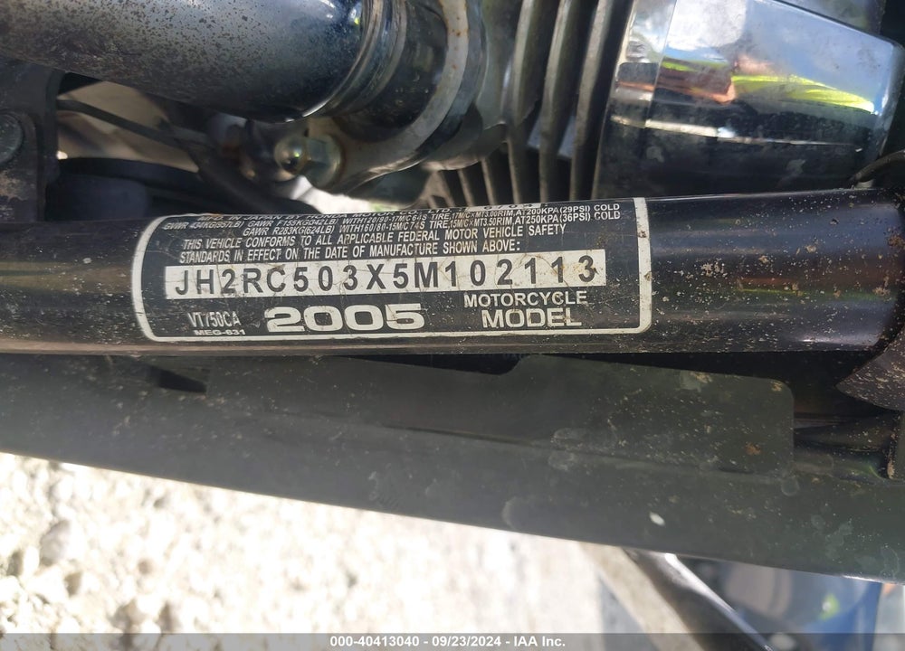 2005 HONDA VT750 CA VIN: JH2RC503X5M102113