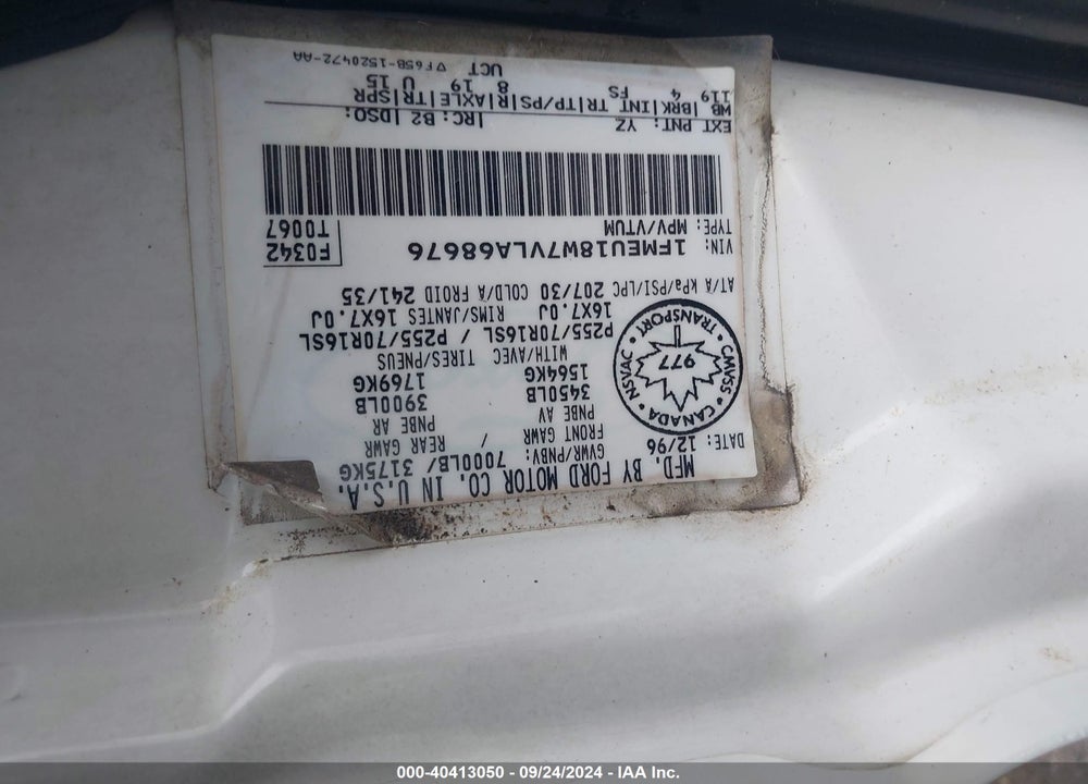 1997 FORD EXPEDITION VIN: 1FMEU18W7VLA68676