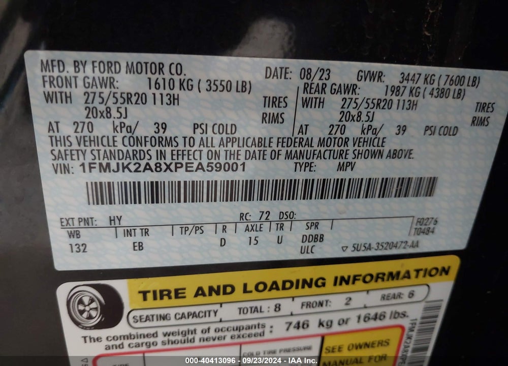 2023 FORD EXPEDITION LIMITED MAX VIN: 1FMJK2A8XPEA59001