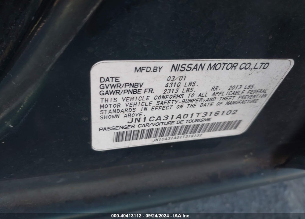 2001 NISSAN MAXIMA GLE VIN: JN1CA31A01T316102