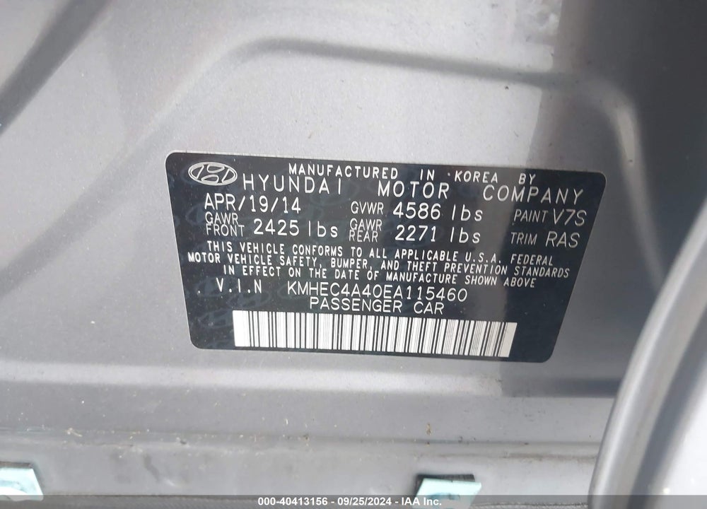 2014 HYUNDAI SONATA HYBRID VIN: KMHEC4A40EA115460