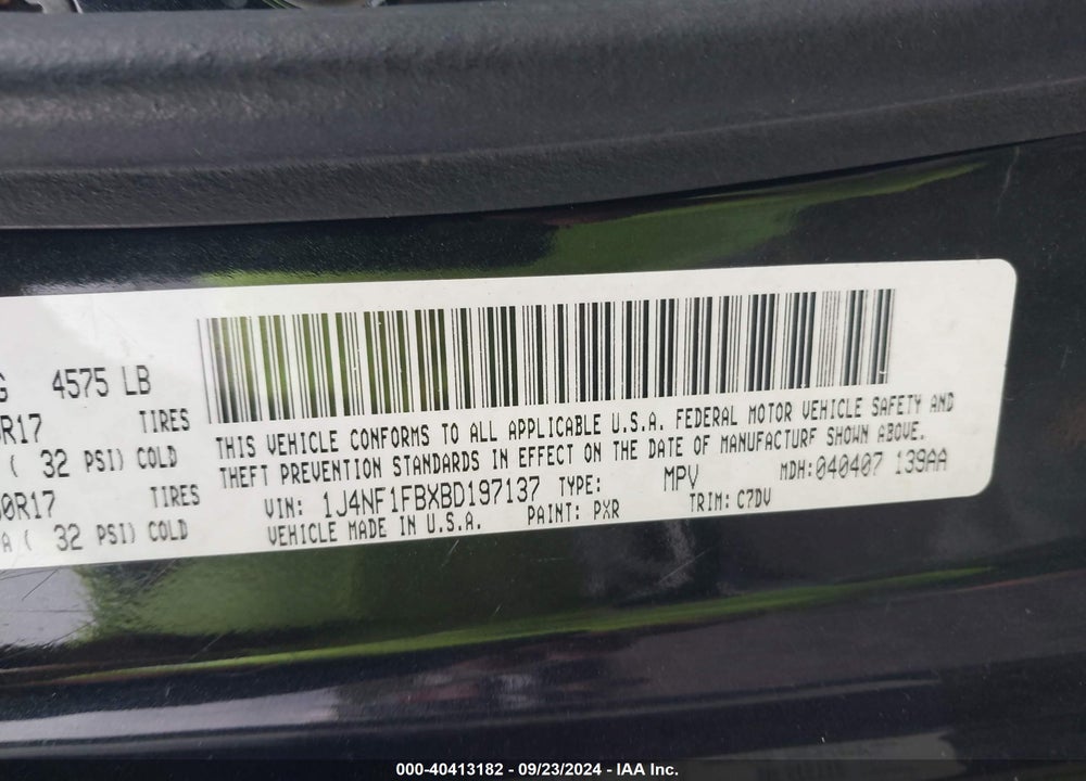 2011 JEEP COMPASS VIN: 1J4NF1FBXBD197137