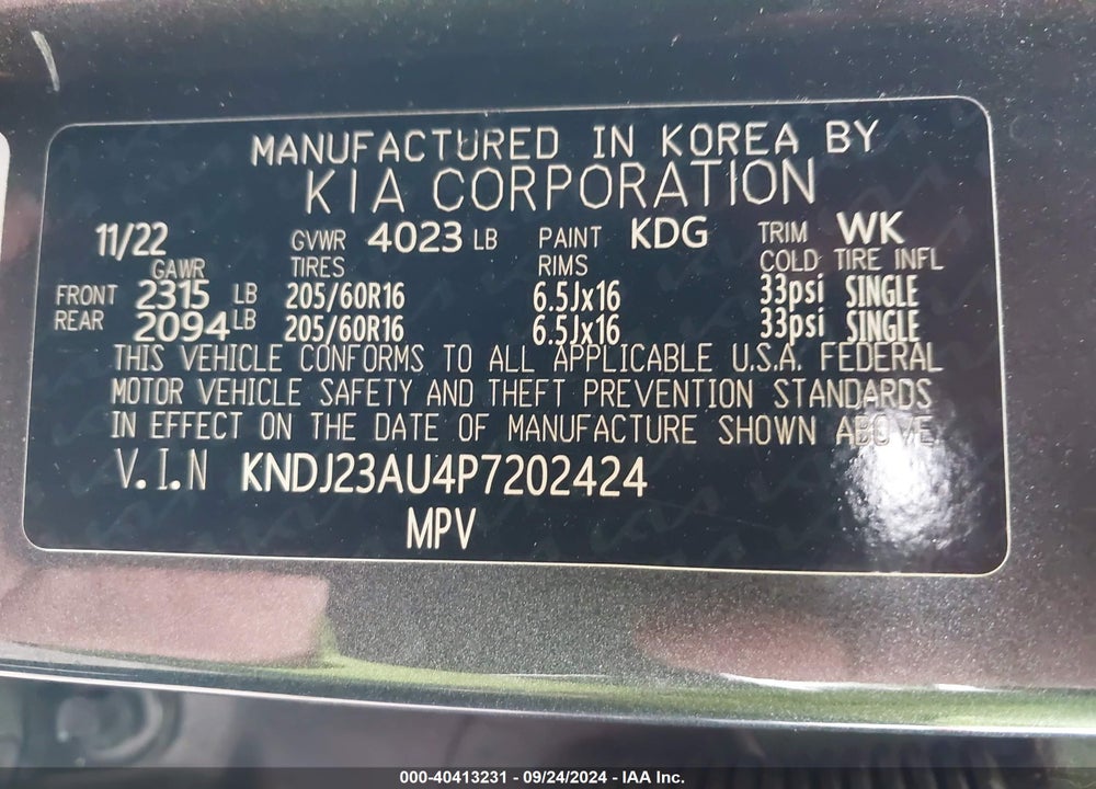 2023 KIA SOUL LX VIN: KNDJ23AU4P7202424