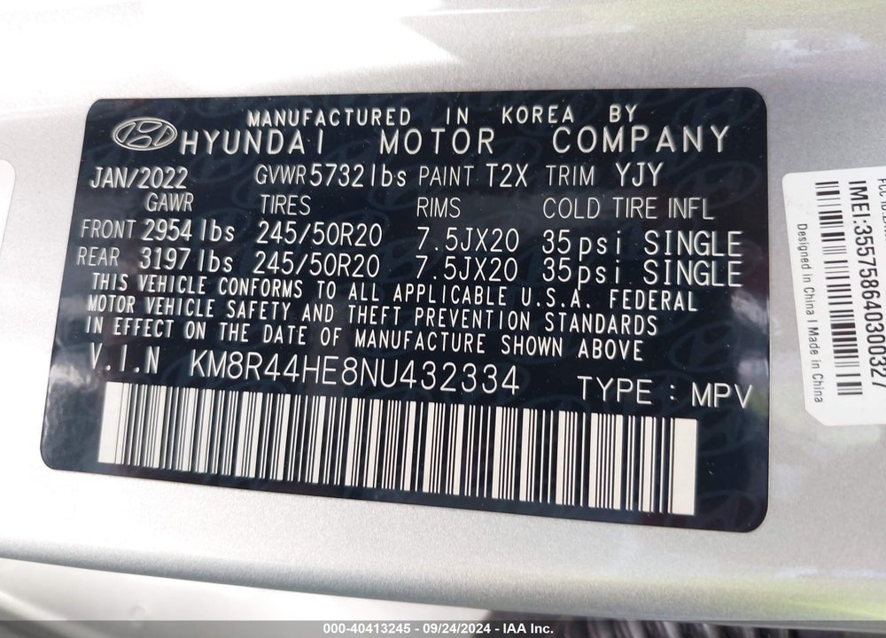 2022 HYUNDAI PALISADE SEL VIN: KM8R44HE8NU432334