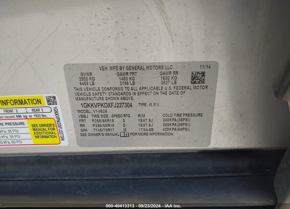 2015 GMC ACADIA SLE-2 VIN: 1GKKVPKDXFJ227304