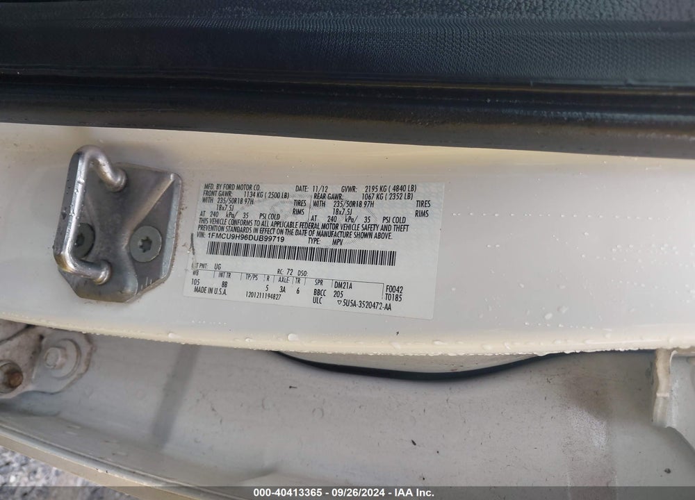 2013 FORD ESCAPE SEL VIN: 1FMCU9H96DUB99719