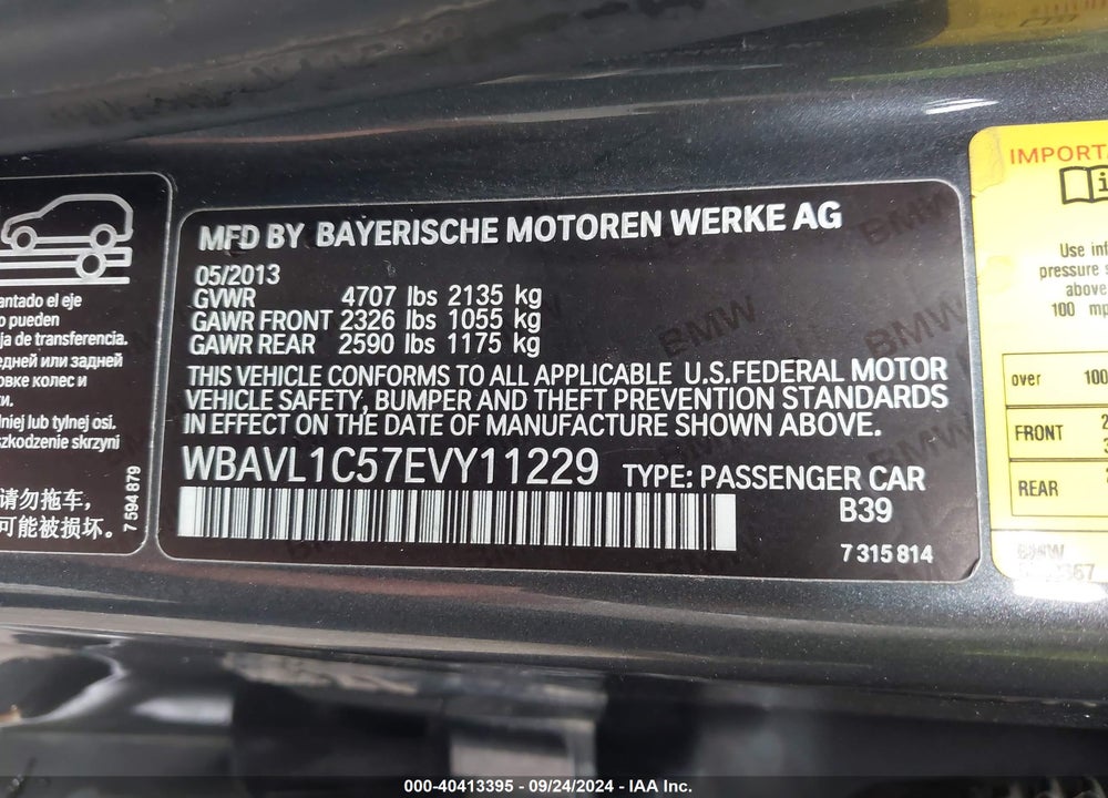 2014 BMW X1 XDRIVE28I VIN: WBAVL1C57EVY11229