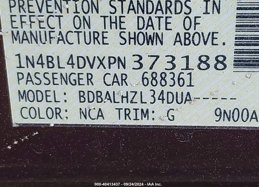2023 NISSAN ALTIMA VIN: 1N4BL4DVXPN373188