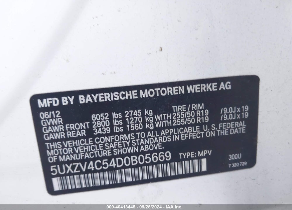 2013 BMW X5 XDRIVE35I/XDRIVE35I PREMIUM/XDRIVE35I SPORT ACTIVITY VIN: 5UXZV4C54D0B05669