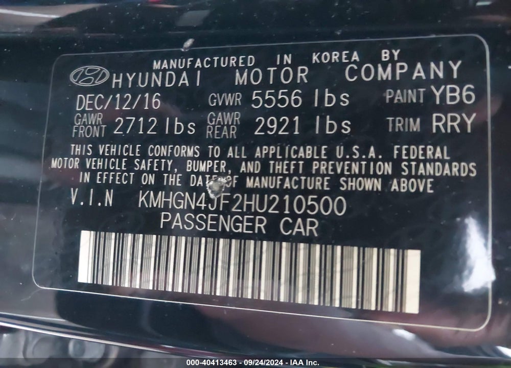 2017 GENESIS G80 5.0 ULTIMATE VIN: KMHGN4JF2HU210500