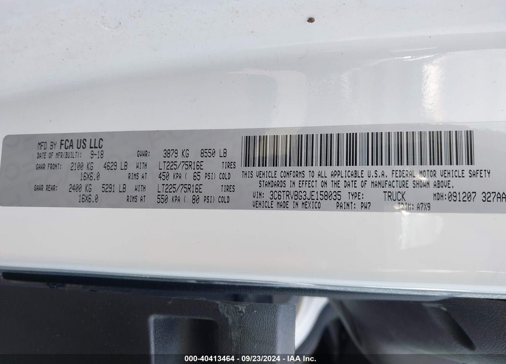 2018 RAM PROMASTER 1500 VIN: 3C6TRVBG3JE158035