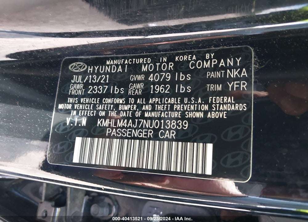 2022 HYUNDAI ELANTRA HYBRID BLUE VIN: KMHLM4AJ7NU013839