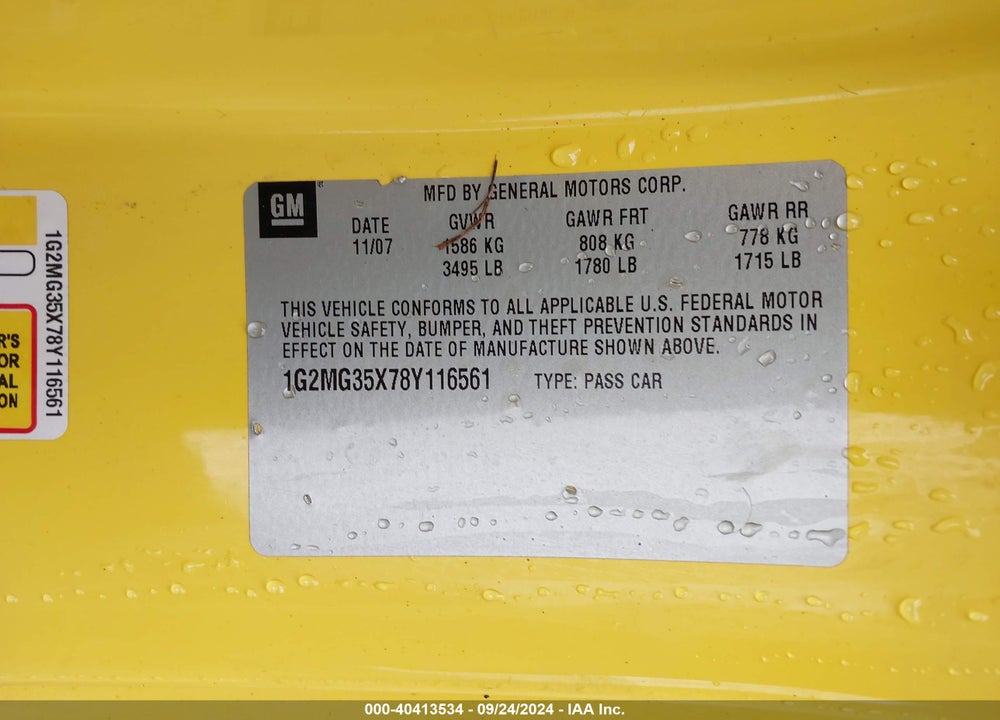 2008 PONTIAC SOLSTICE GXP VIN: 1G2MG35X78Y116561