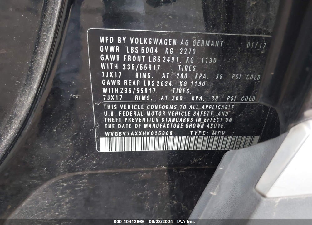 2017 VOLKSWAGEN TIGUAN 2.0T WOLFSBURG EDITION VIN: WVGSV7AXXHK025868