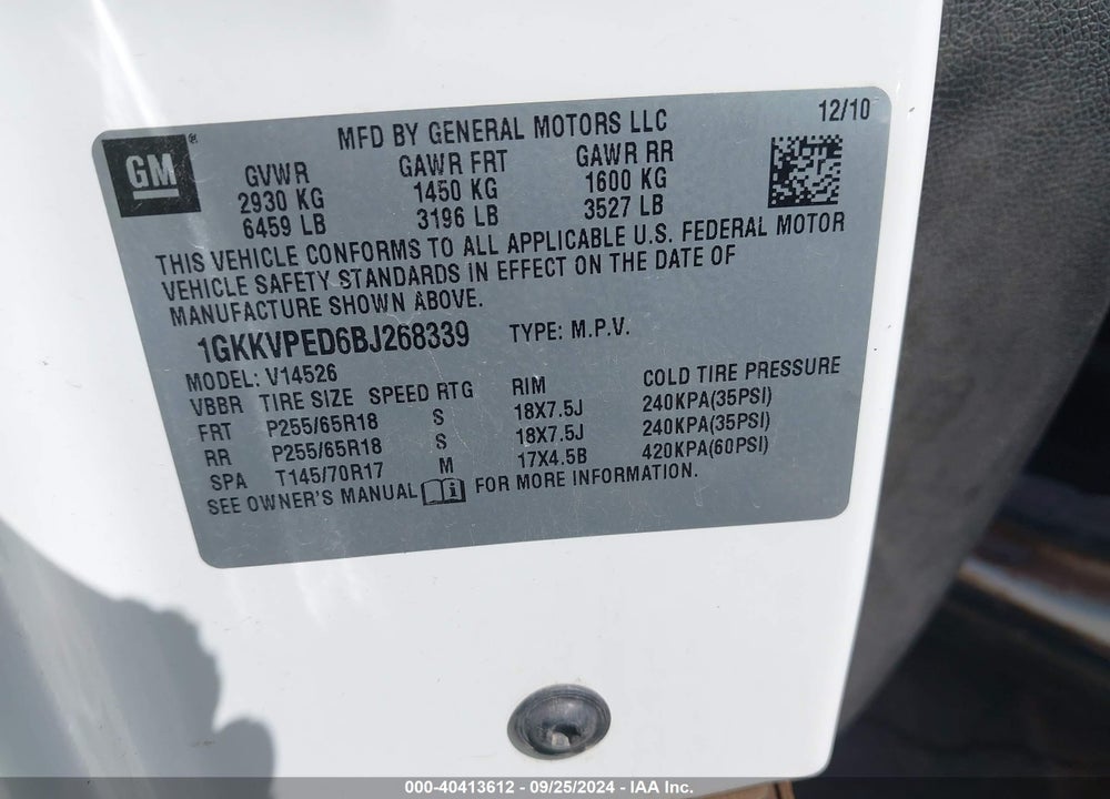 2011 GMC ACADIA SLE VIN: 1GKKVPED6BJ268339