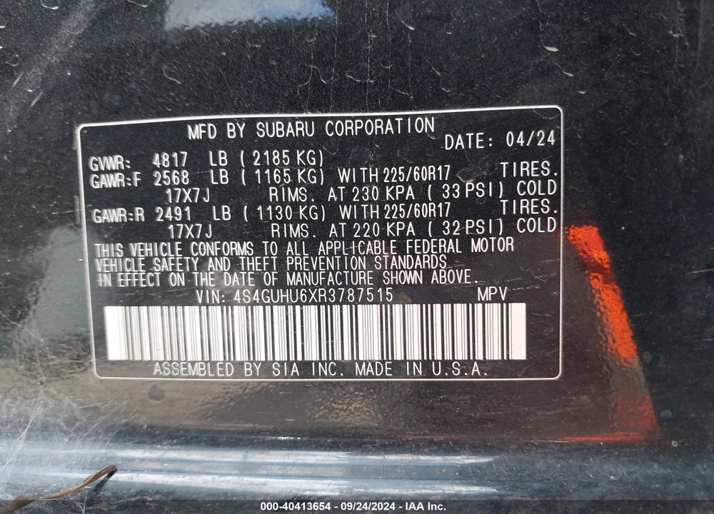 2024 SUBARU CROSSTREK WILDERNESS VIN: 4S4GUHU6XR3787515