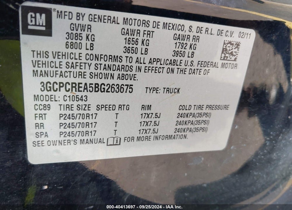 2011 CHEVROLET SILVERADO 1500 LS VIN: 3GCPCREA5BG263675