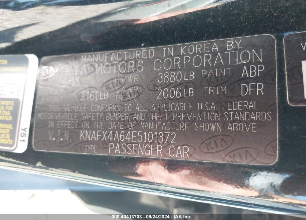 2014 KIA FORTE LX VIN: KNAFX4A64E5101372
